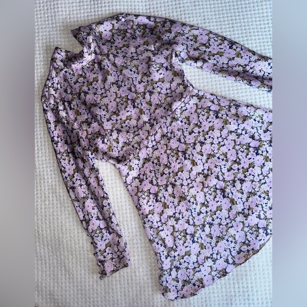 Zara Floral Mini Dress - Long Sleeve, High Neck